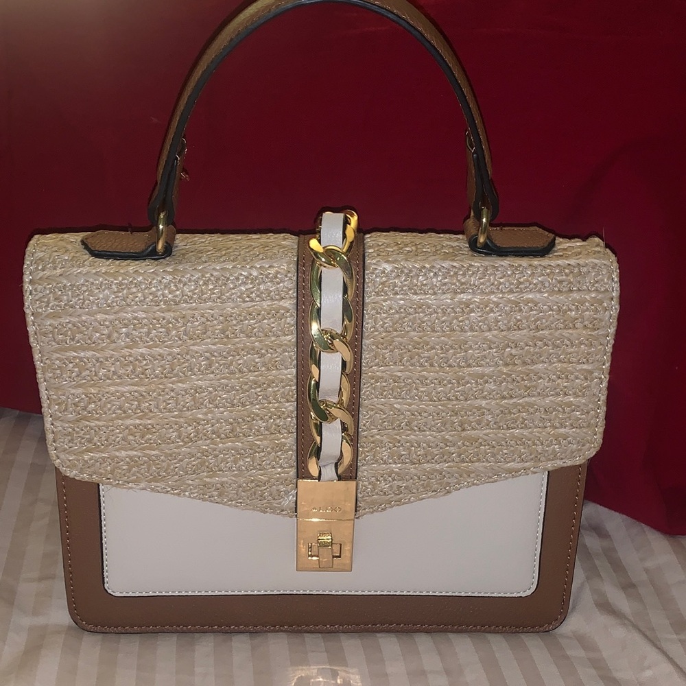 Aldo Tan and Cream Satchel with Gold Accents